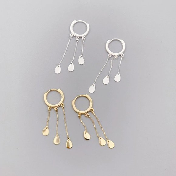 925 Sterling Silver Chain Drop Hoop Earrings D8 - Picture 3 of 8